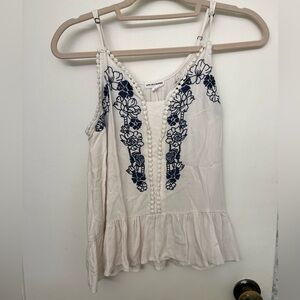 Love on a Hanger White Camisole with Blue Embroidery